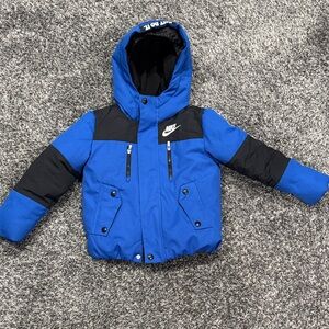 Boys Nike Blue and Black Hooded Puffer Jacket